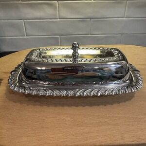Vintage Irwinware Chrome Plated Butter Dish With Glass Insert and Lid